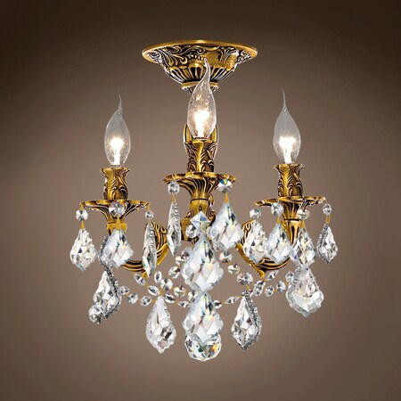 Joshua Marshal Versailles 3 Light 13 Tuscan Gold Semi Flushmount With Clear European 701579-025